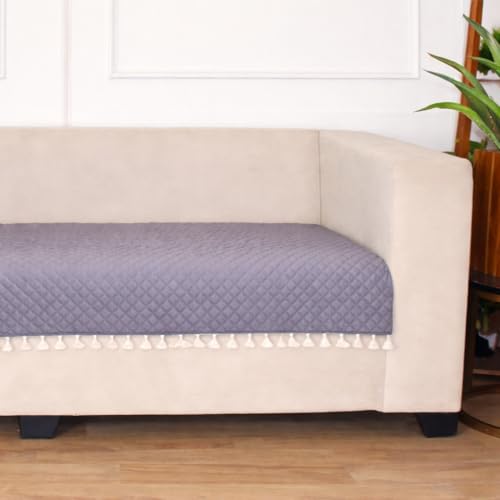 STITCHNEST 3 Seater Quilted Velvet Sofa Cover with Tassels | Elegant Grey Sofa Protector for Living Room | Soft, Washable | Perfect for Enhancing Living Room Interiors - Image 3