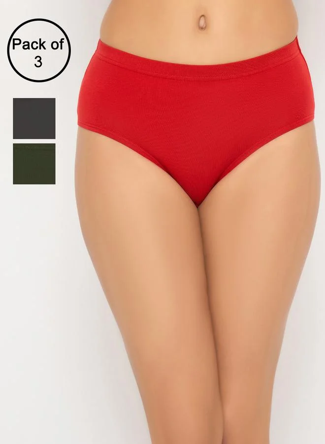كلوفيا مجموعة من 3 سراويل داخلية هيبستر بخصر متوسط - قطن