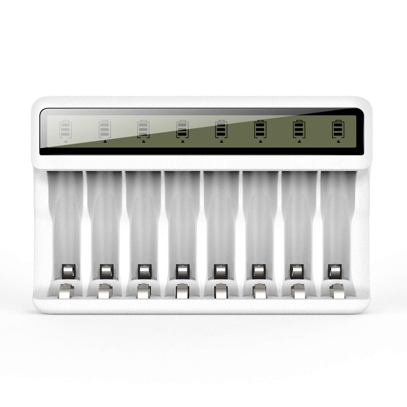 POWEROWL شاحن بطاريات POWEROWL 8 فتحات AA AAA مع شاشة LCD (شحن سريع USB، فتحة مستقلة) لبطاريات Ni-MH Ni-CD القابلة لإعادة الشحن - Image 1