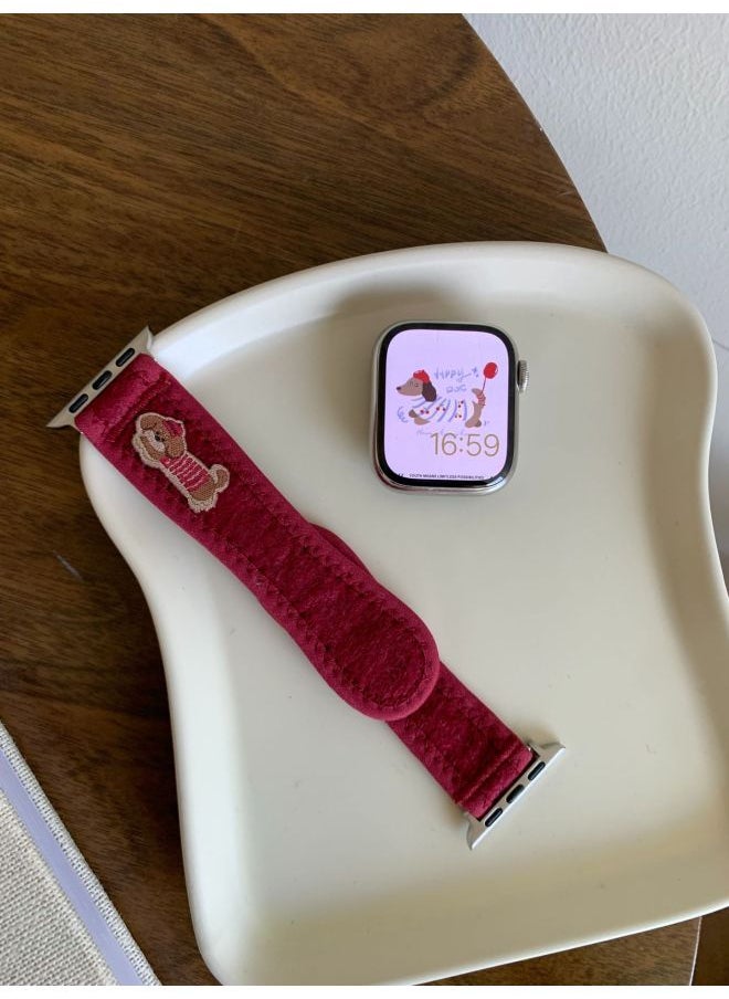 Generic For Apple Cartoon Hook And Loop Watch With For Apple Watchs10/9/8/SE/7/6/5/4/3/21-Color:38/40/41/42mm Wine Red  - Image 1