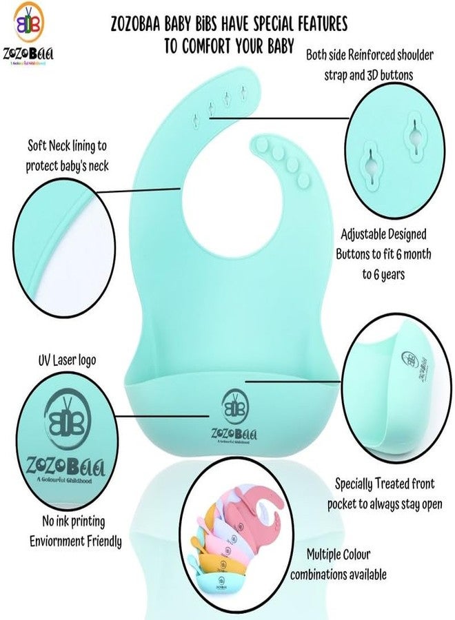 ZoZoBaa Silicone Feeding Set Including Baby Bib,Long Spoon, Straw Training Cup, Suction Base Oval Plate & Bowl for Toddler |Solid Cutlery Set | Easy Wipe Clean| Baby Weaning Sets (5 Pc), [Green] - Image 5