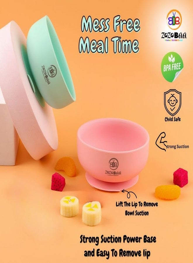 ZoZoBaa Silicone Feeding Set Including Baby Bib,Long Spoon, Straw Training Cup, Suction Base Oval Plate & Bowl for Toddler |Solid Cutlery Set | Easy Wipe Clean| Baby Weaning Sets (5 Pc), [Green] - Image 2