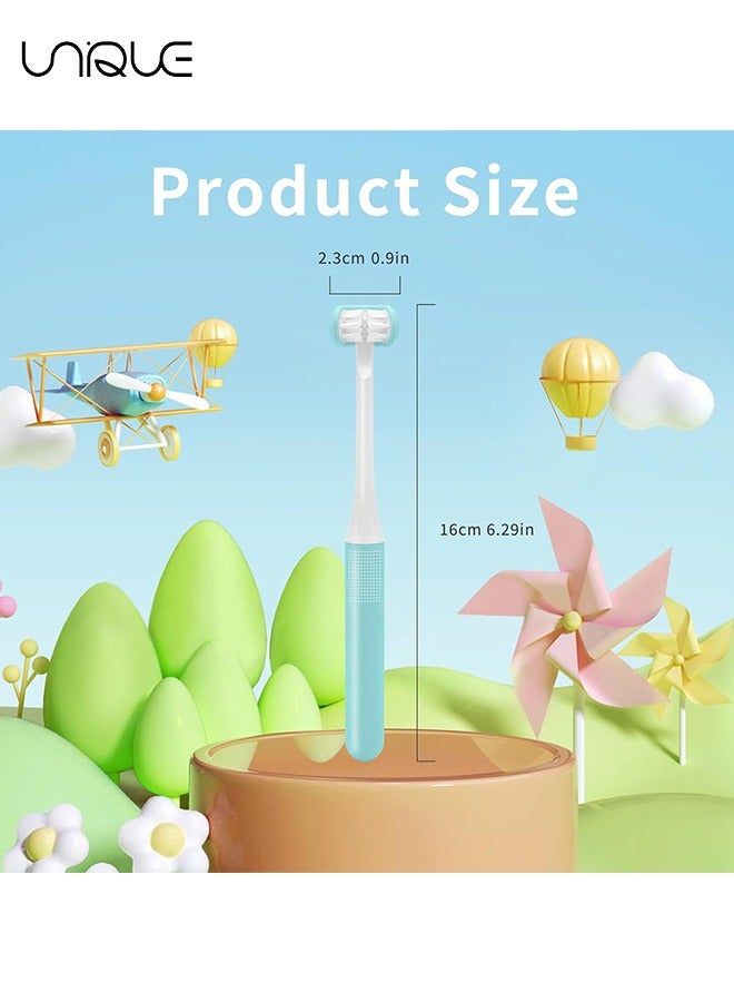 Unique 2PCS Three Sided Toothbrush, Soft Bristles Kids Toothbrush, Autism Sensory Toothbrush, 3 Sided Toothbrush Kids Silicone Elastic Brush Heads Gentle Clean Each Tooth(Blue+Pink) - Image 2