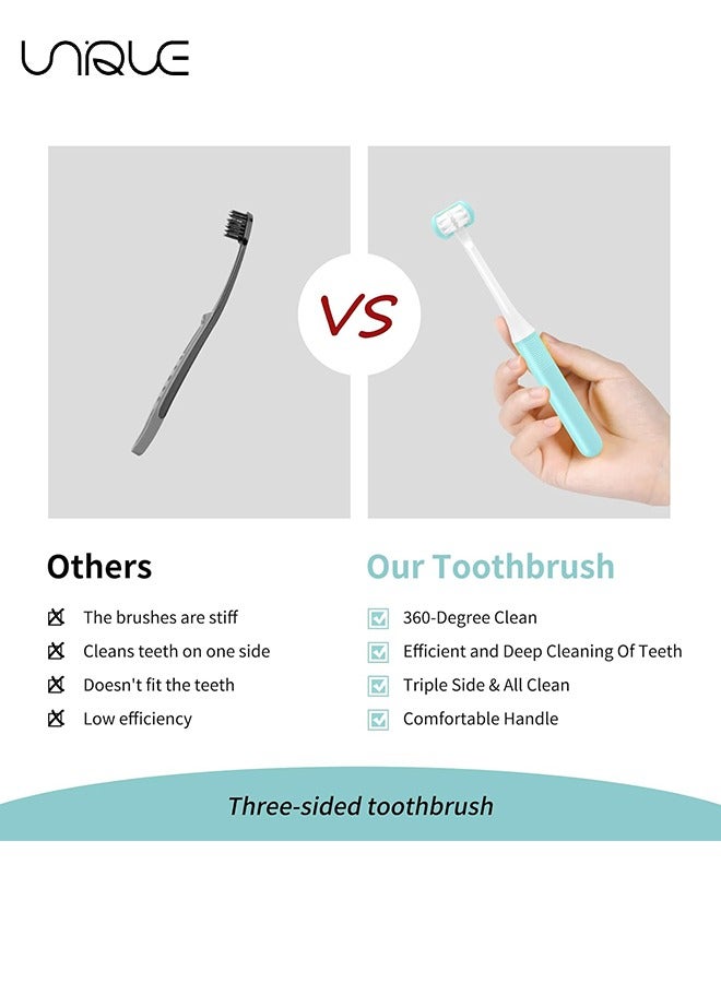 Unique 2PCS Three Sided Toothbrush, Soft Bristles Kids Toothbrush, Autism Sensory Toothbrush, 3 Sided Toothbrush Kids Silicone Elastic Brush Heads Gentle Clean Each Tooth(Blue+Pink) - Image 3