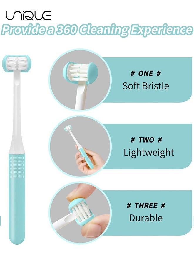 Unique 2PCS Three Sided Toothbrush, Soft Bristles Kids Toothbrush, Autism Sensory Toothbrush, 3 Sided Toothbrush Kids Silicone Elastic Brush Heads Gentle Clean Each Tooth(Blue+Pink) - Image 4