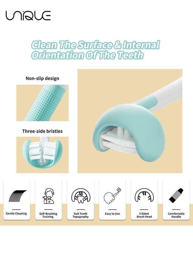 Unique 2PCS Three Sided Toothbrush, Soft Bristles Kids Toothbrush, Autism Sensory Toothbrush, 3 Sided Toothbrush Kids Silicone Elastic Brush Heads Gentle Clean Each Tooth(Blue+Pink) - Image 5
