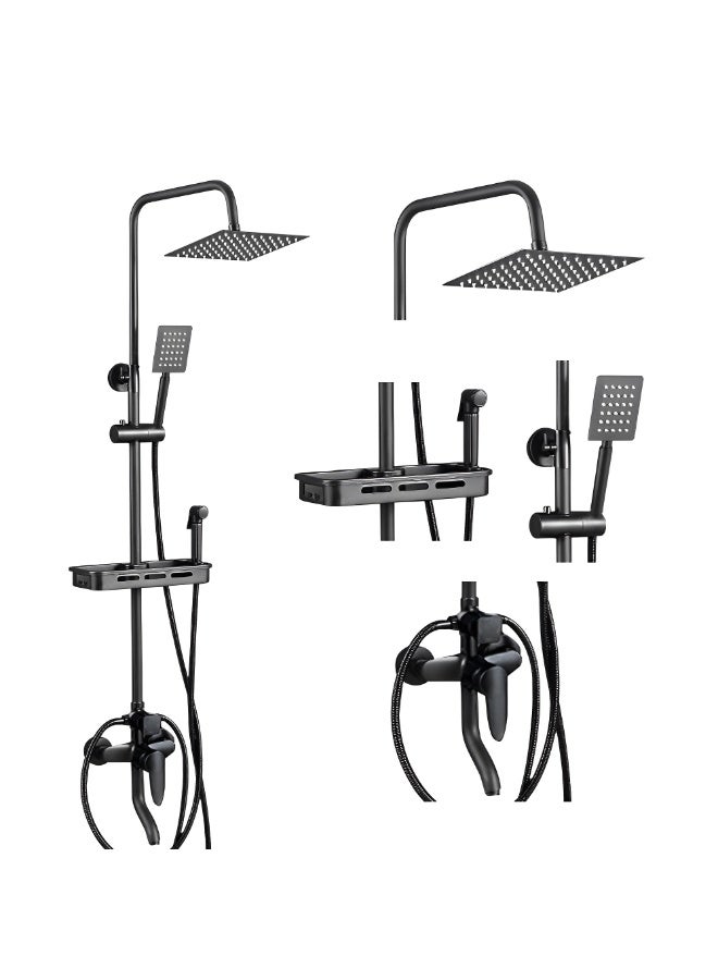 Bukela Shower Set, Shower Kit 8-Inch Shower Head with Handheld Including Rough-in Valve Body,Storage rack and Trim Bathroom Rainfall Shower Kit Square - Image 1