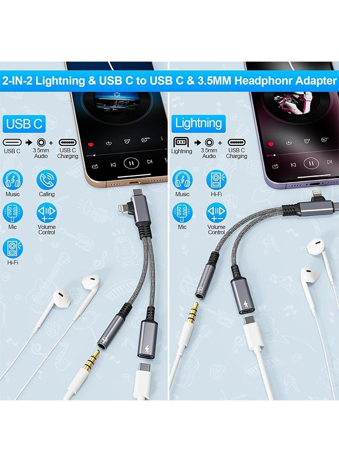 كوانتوم محول Lightning وUSB-C إلى منفذ سماعة رأس 3.5 ملم وشاحن سريع، محول USB-C إلى منفذ AUX 3.5 ملم، محول Lightning إلى منفذ 3.5 ملم لأجهزة Galaxy S22 وiPad وPixel وiPhone 17 و16 و15 و14 وX - Image 2