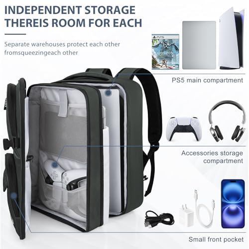 AKOZLIN Travel Gaming Console Backpack Compatible with Play Stantion 5 4 PS5 Pro/PS4/PS4 Pro/PS4 Slim/Xbox One X S With Pockets for Accessories [Video Game] - Image 2