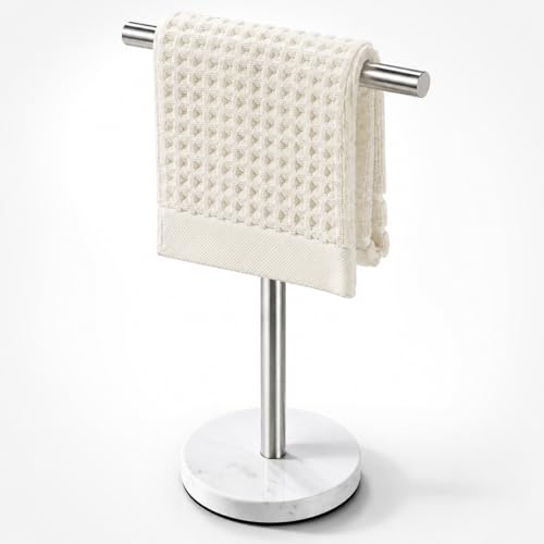 KUUBTH Hand Towel Holder 15 Inch TShape Freestanding Towel Rack Stand for Bathroom Kitchen Countertop with Brushed Nickel Finish and Marble Base - Image 1
