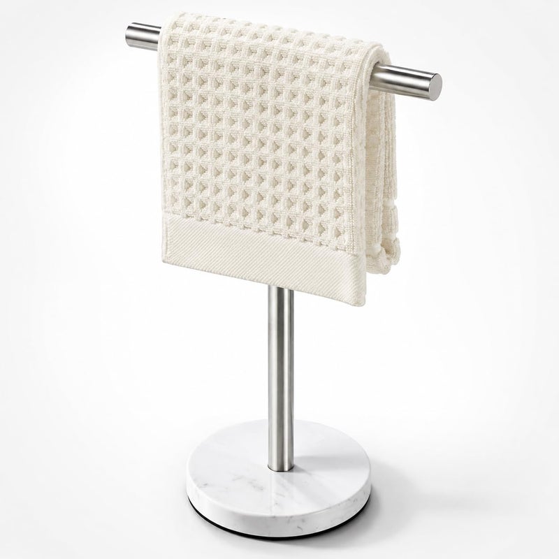 KUUBTH Hand Towel Holder 15 Inch TShape Freestanding Towel Rack Stand for Bathroom Kitchen Countertop with Brushed Nickel Finish and Marble Base - Image 2