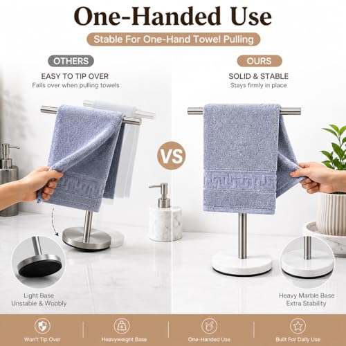 KUUBTH Hand Towel Holder 15 Inch TShape Freestanding Towel Rack Stand for Bathroom Kitchen Countertop with Brushed Nickel Finish and Marble Base - Image 3