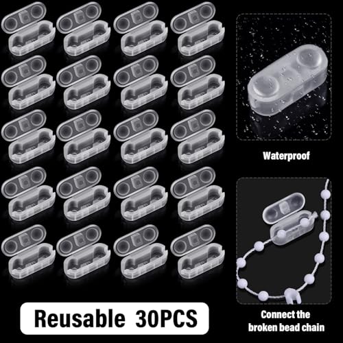 BBTO 30 Pack Chain Connectors, 4.5mm Ball Cord Chain Clips, Plastic Roller Shade Beaded Connector for Vertical Roman Roller Blind Window Replacement/Repair(Transparent) - Image 3