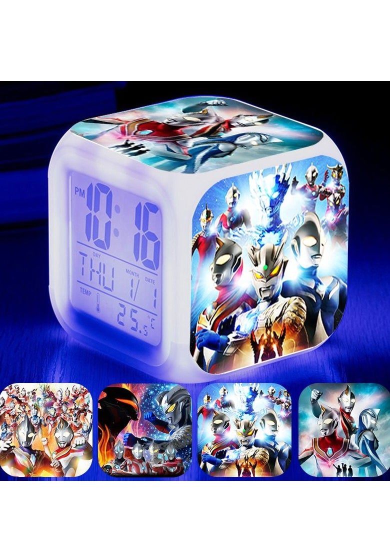 KUYING Ultraman Cartoon Cute Game Surrounding Children LED Digital Colorful Luminous Night Light Alarm Clock 