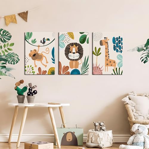 AKWISH Safari Jungle Nursery Wall Decor Set of 3 Framed Animal Canvas Wall Art for Baby Room Toddler Boy or Girl Bedroom Cute Safari Themed Baby Nursery Decor 12x16in - Image 3