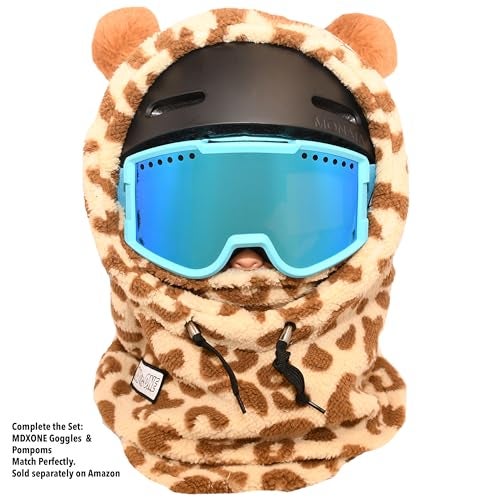 MDXONE Kids Over The Helmet Balaclava Children face mask with buttons for pompoms with elastics (sold separately) (BALA-GIRAFFE) - Image 2