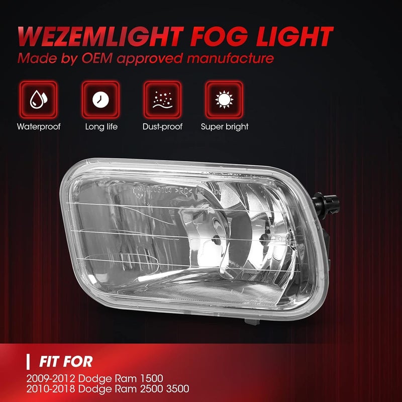 WEZEMLIGHT Fog Lights Assembly Replacement for Dodge RAM 1500 2500 3500 (2009-2018) with H10 12V 42W Halogen Bulbs - 1 Pair - Image 5