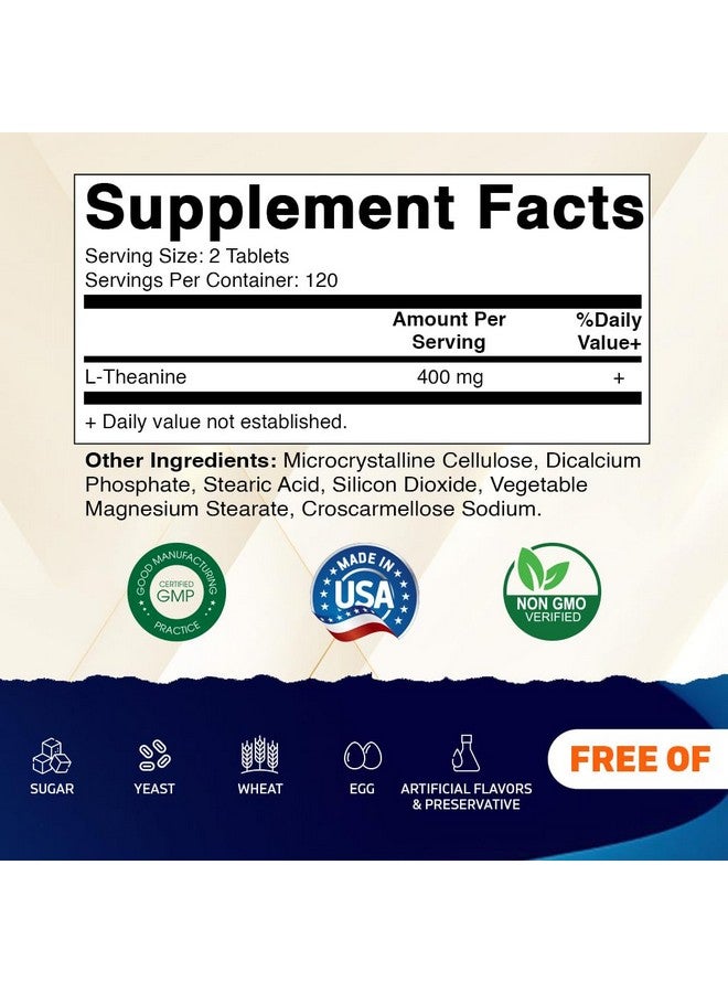 Vitamatic L-Theanine Supplement 400mg per Serving - 240 Tablets - Non-GMO, Gluten Free - Image 2