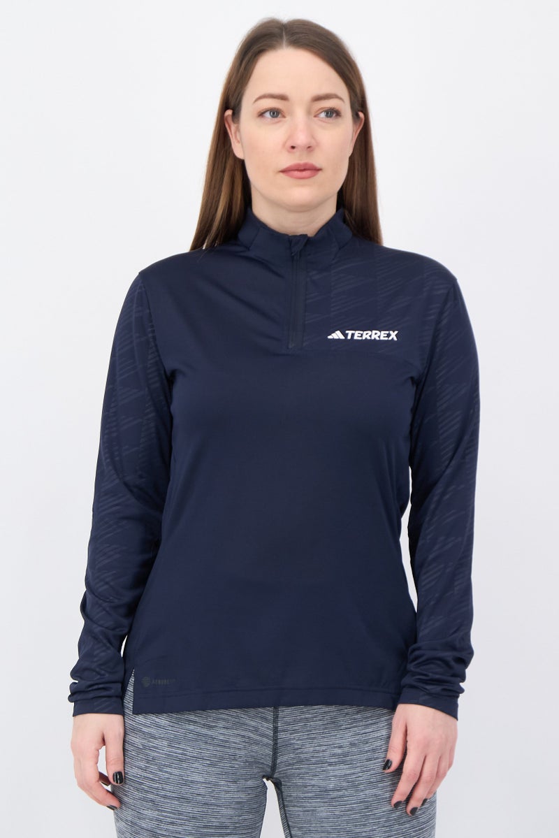 Adidas Terrex Women Slim Fit Long Sleeve Hiking Top, Navy - Image 1