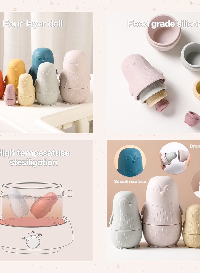 Zikra Nesting Dolls, Russian Silicone Nesting Dolls for Toddlers, Doll Montessori Educational Toy, Penguin Stacking Nesting Doll Toys, Gift for Kids 3 Years Up - Image 5