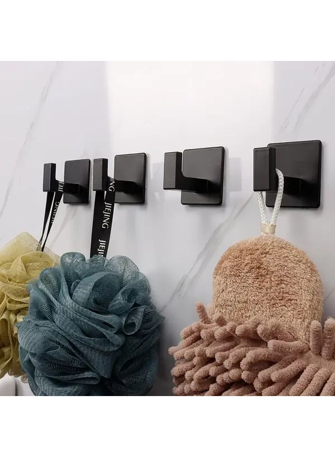 4Pcs Heavy Duty Square Self Adhesive Towel Hooks Black Metal Hooks for Bathroom Kitchen - Image 4