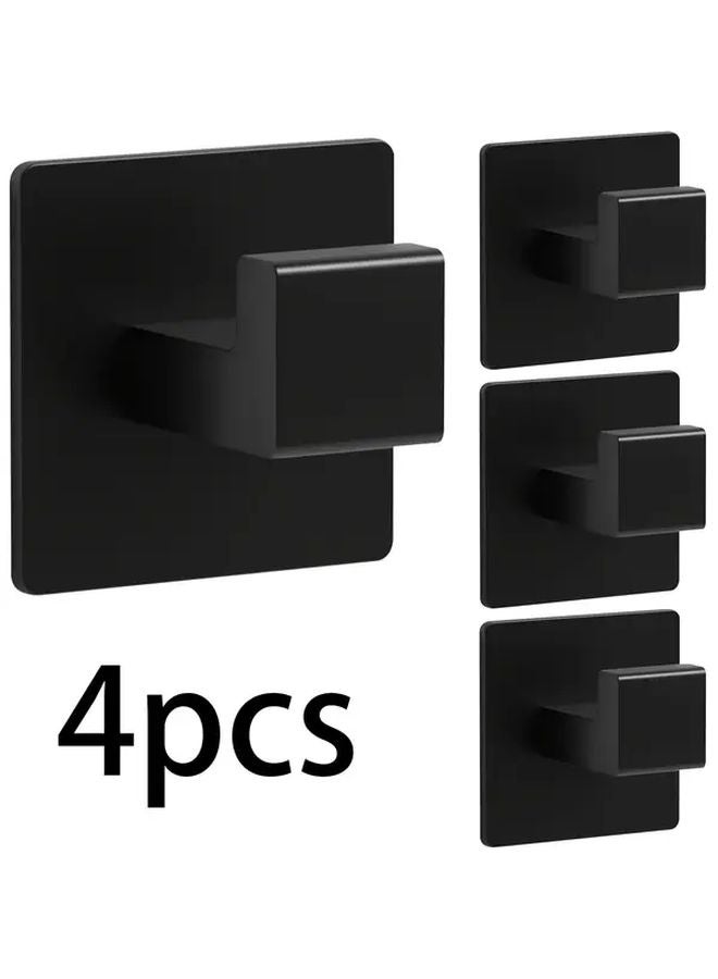 4Pcs Heavy Duty Square Self Adhesive Towel Hooks Black Metal Hooks for Bathroom Kitchen - Image 1
