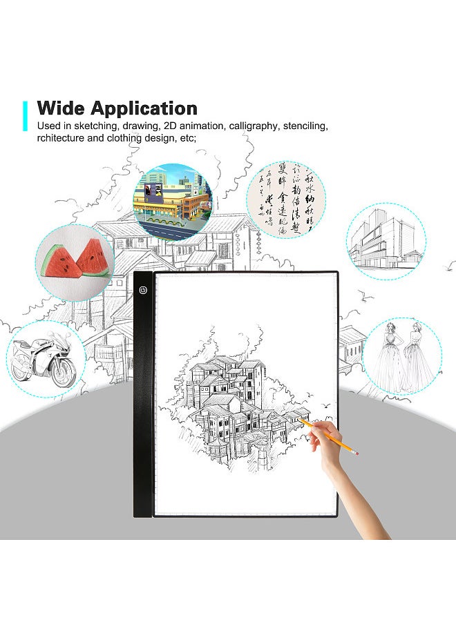 Generic - A3 LED Tracing Light Box Pad Graphic Tablet 4mm Ultra-Thin Drawing Board Copyboard 3 Levels Dimming with Separate Scale Plate Clips USB Cable for Artist Animation Designing Sketching Calligraphy - Image 1