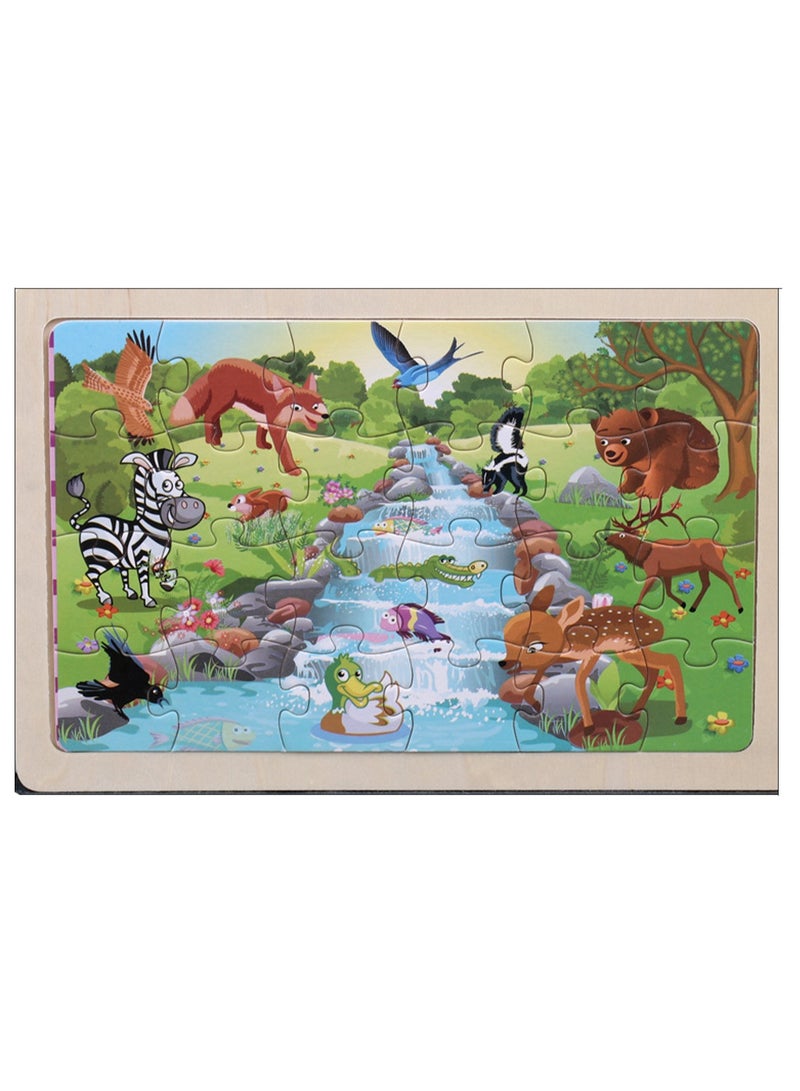 Children's Educational Wooden Cartoon Series Jigsaw Puzzles Suitable Gift Bag Pack - Image 1