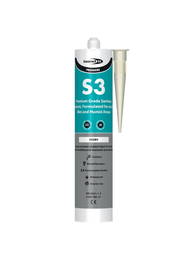 Bond It Bond-It S3 Sanitary Acetoxy Silicone Sealant With Fungicide Color Ivory 310ml - Image 1