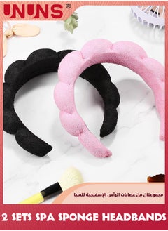 UNUNS 2 Sets Spa Sponge Headbands And Wristbands Set,Velvet Head Band For Women Girl,Absorbent Head Bands Terry Towel Cloth Fabric Headband For Washing Face,Shower,Skincare(Black, Pink)  - Image 5