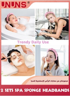 UNUNS 2 Sets Spa Sponge Headbands And Wristbands Set,Velvet Head Band For Women Girl,Absorbent Head Bands Terry Towel Cloth Fabric Headband For Washing Face,Shower,Skincare(Black, Pink)  - Image 3