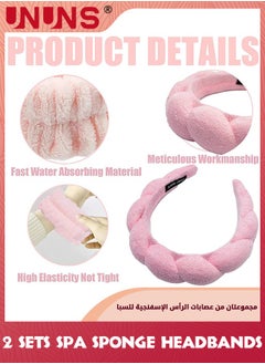 UNUNS 2 Sets Spa Sponge Headbands And Wristbands Set,Velvet Head Band For Women Girl,Absorbent Head Bands Terry Towel Cloth Fabric Headband For Washing Face,Shower,Skincare(Black, Pink)  - Image 2