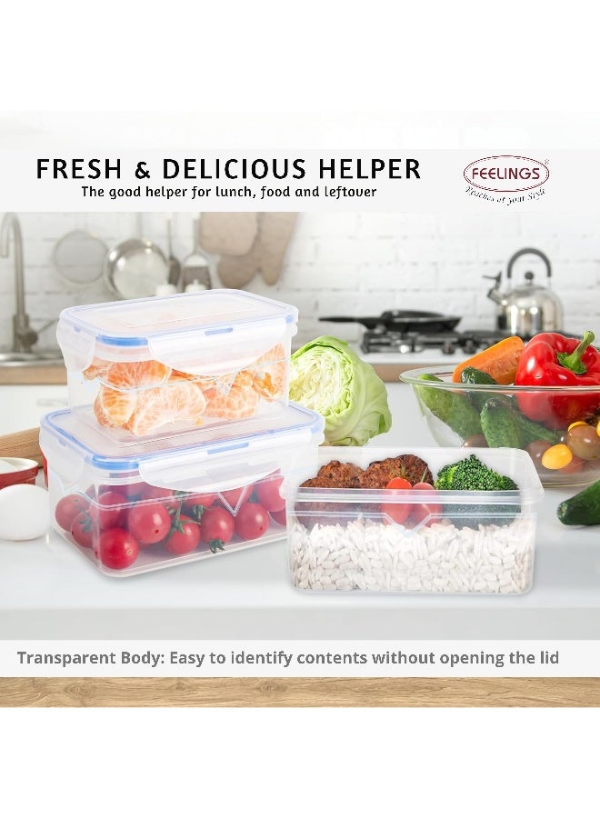 FEELINGS Plastic Clip Lock Food Containers, 3-Piece Set, Airtight Lids, BPA-Free, Microwave, Freezer and Dishwasher Safe, Stackable - Image 1