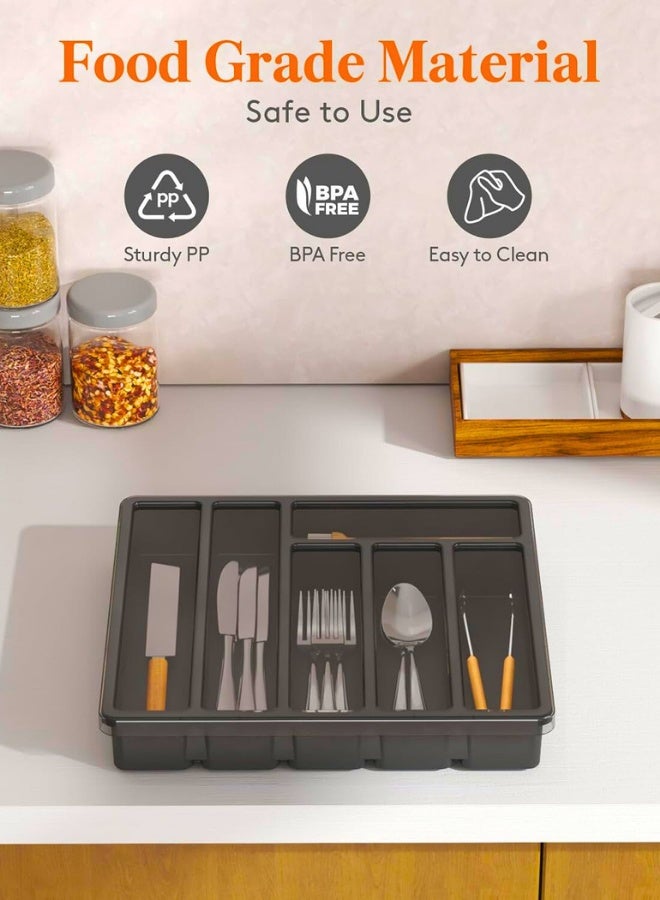 Chase Up Silverware Organizer with Lid, Covered Utensil Tray for Kitchen Drawer and Countertop, Plastic Cutlery and Flatware Storage Box for Spoons Forks Knives Holder Case, 6 Compartments, Black - Image 3