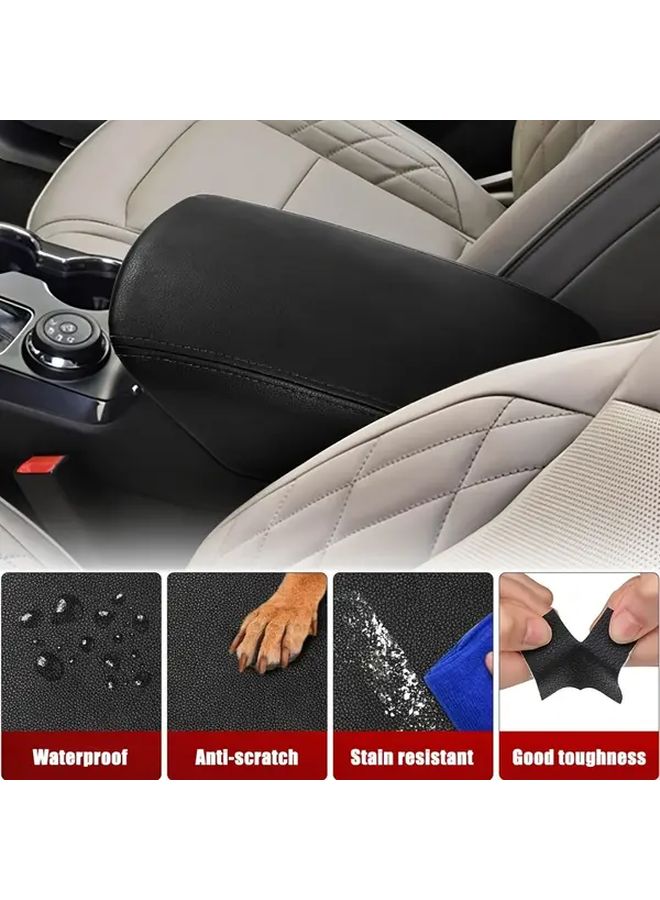 Front Center Console Armrest Cover Replacement Black Faux Leather Scratch Resistant - Image 3