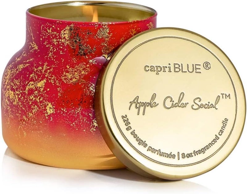 Capri Blue Glimmer Petite Signature Jar Candle - Apple Cider Social Scented Candle with Ombre Glass Candle Holder - Luxury Aromatherapy Candle - Red and Gold (8 oz) - Image 1