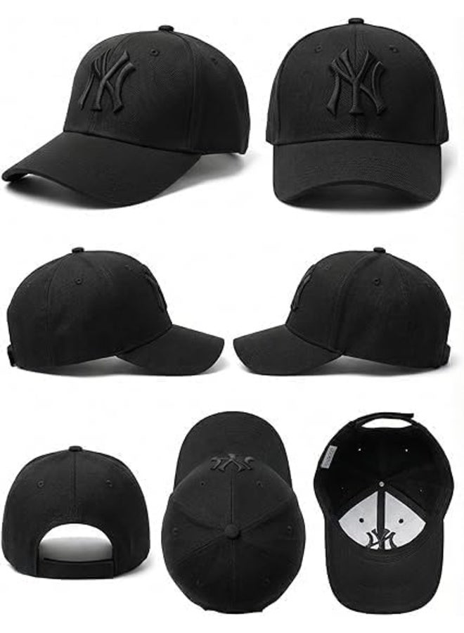 NYC Unisex Cotton Baseball Cap, Adjustable Snapback, All Black - Image 2