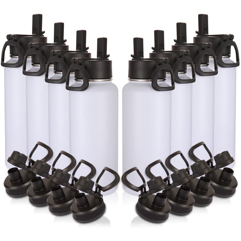 Volhoply 32oz Insulated Water Bottles Bulk 8 Pack with Straw Lid  Spout LidNot Suitable for SublimationStainless Steel Sports Water BottleDouble Wall Vacuum CupsMetal Flask for HikingWhite8