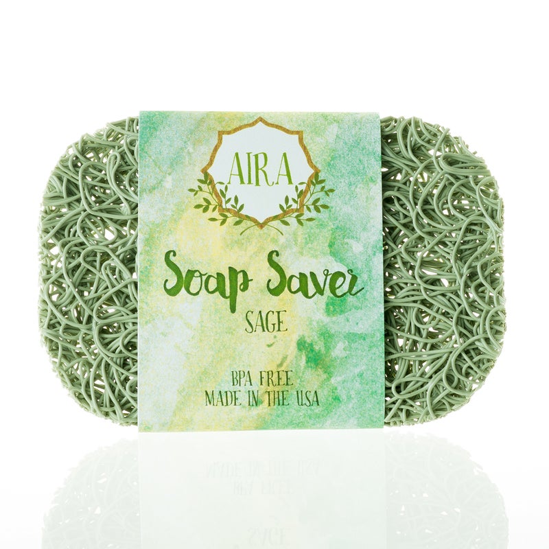Aira Soap Saver Soap Dish Soap Holder Accessory BPA Free Shower Bath Cleanser Holder USA Made Drains Water Circulates Air Extends Life Easy to Clean Fits All Dish Sets Sage
