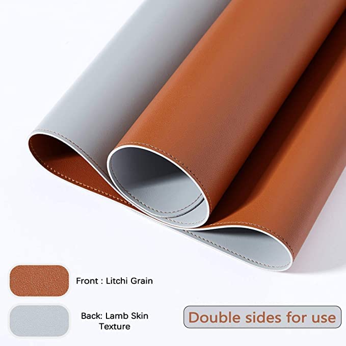 AROPANA Vegan Leather Desk Mat | Large Reversible Mouse Pad & Computer Table Protector | Dual-Side Waterproof Extended Laptop Pad with Edge-Stitched Design (70x35CM, Brown and Grey) - Image 3
