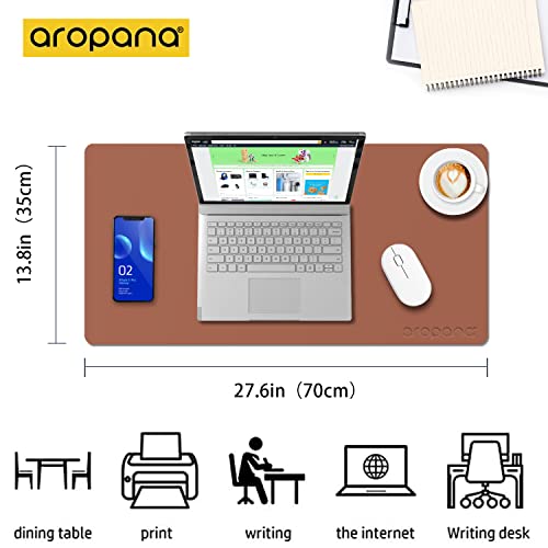 AROPANA Vegan Leather Desk Mat | Large Reversible Mouse Pad & Computer Table Protector | Dual-Side Waterproof Extended Laptop Pad with Edge-Stitched Design (70x35CM, Brown and Grey) - Image 2