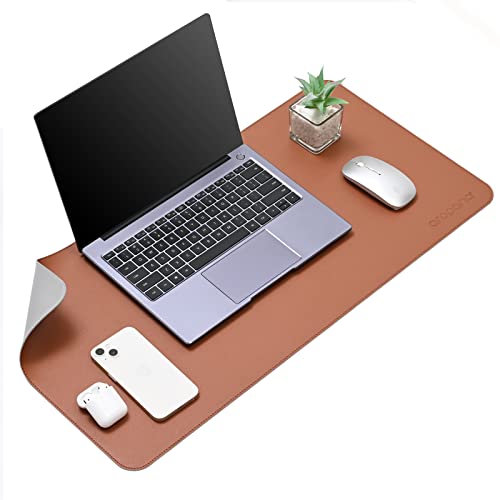 AROPANA Vegan Leather Desk Mat | Large Reversible Mouse Pad & Computer Table Protector | Dual-Side Waterproof Extended Laptop Pad with Edge-Stitched Design (70x35CM, Brown and Grey) - Image 1