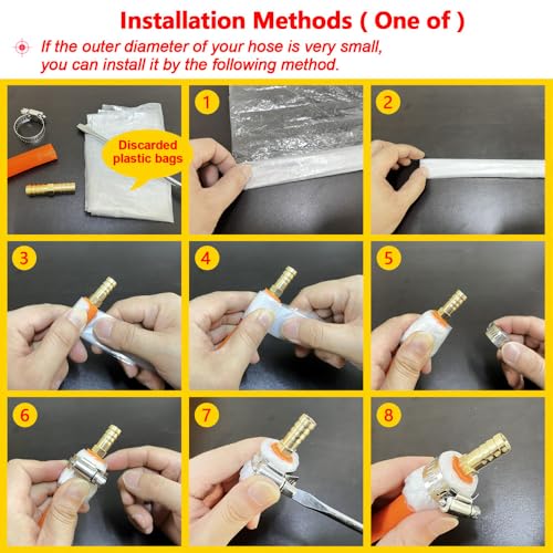 Da by 3 pcs 1/2" (12.5mm) Barb Splicer Mender Hose Brass Barb Fitting with 6 pcs Stainless Steel Pipe Clamps for Water/Fuel/Air - Image 2
