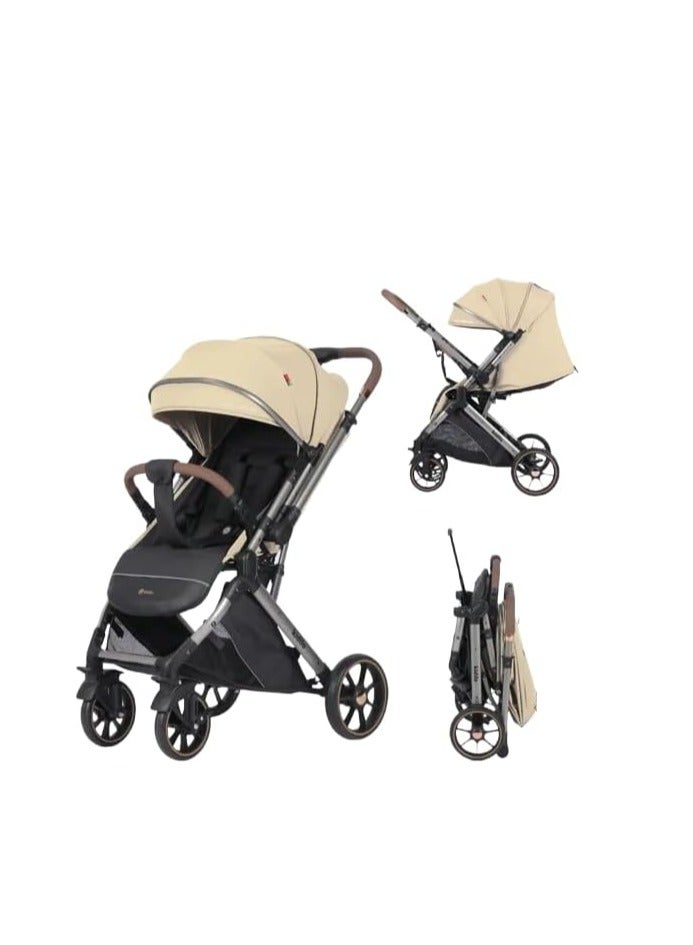 Kidilo Baby Stroller 6600 – Lightweight, Easy-Fold Stroller with Reversible Handle and Comfortable Seat (Khaki)