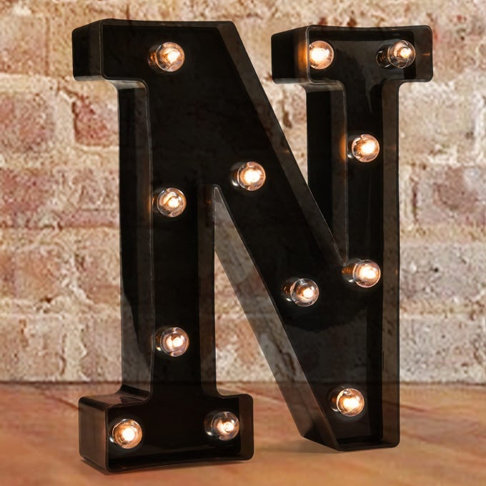 DECORATIVE LED ILLUMINATED LETTER MARQUEE SIGN ALPHABET MARQUEE LETTERS WITH LIGHTS FOR WEDDING BIRTHDAY PARTY CHRISTMAS NIGHT LIGHT LAMP HOME BAR DECORATION N BLACK