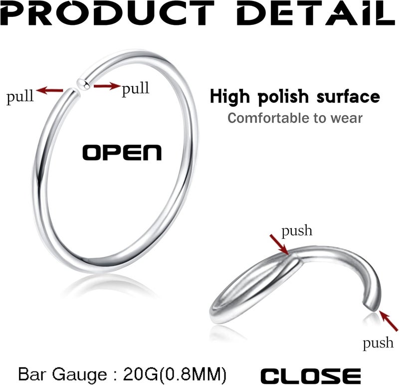 Drperfect 36Pcs 20G Nose Ring Hoop for Women Men 316L Stainless Steel Helix Tragus Lip Septum Ring Cartilage Earring Hoop Piercing Jewelry - Image 2