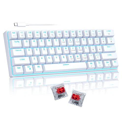Camiysn 60% Mechanical Gaming Keyboard, White Gaming Keyboard with Red Switches, Detachable Type-C Cable Mini Keyboard with Blue LED Light for/PC/Laptop - Image 1
