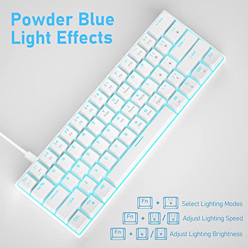Camiysn 60% Mechanical Gaming Keyboard, White Gaming Keyboard with Red Switches, Detachable Type-C Cable Mini Keyboard with Blue LED Light for/PC/Laptop - Image 2