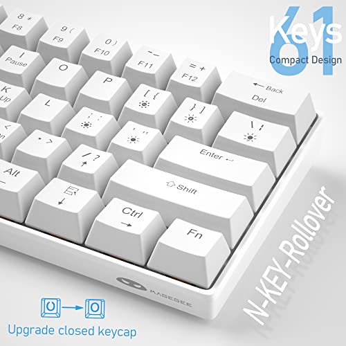 Camiysn 60% Mechanical Gaming Keyboard, White Gaming Keyboard with Red Switches, Detachable Type-C Cable Mini Keyboard with Blue LED Light for/PC/Laptop - Image 4