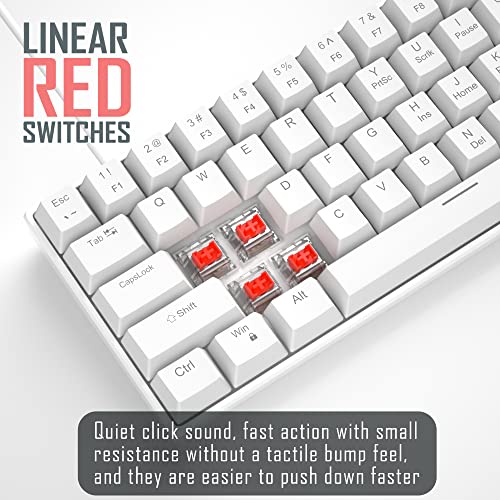 Camiysn 60% Mechanical Gaming Keyboard, White Gaming Keyboard with Red Switches, Detachable Type-C Cable Mini Keyboard with Blue LED Light for/PC/Laptop - Image 3